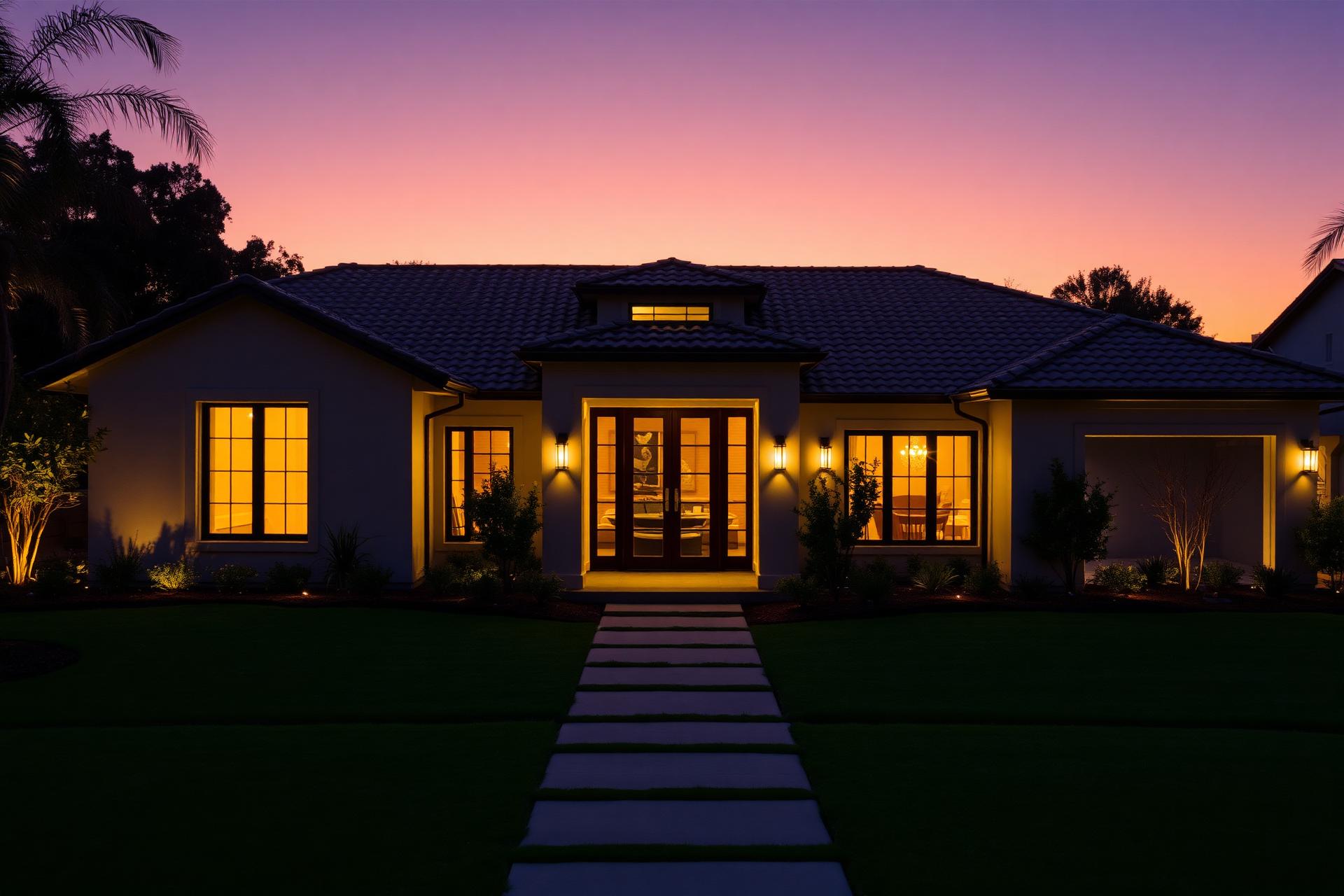 Luxury Southern California home at twilight